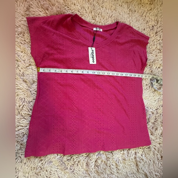Zeagoo Top Eyelet Loose Fit Blouses Dressy Basic Hot Pink V Neck XL NWT - Picture 11 of 11